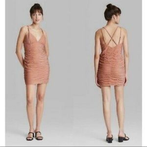 Wild Fable Bodycon Dress Pink Coral Metallic Ruched Stretch Strappy Sz XXL New